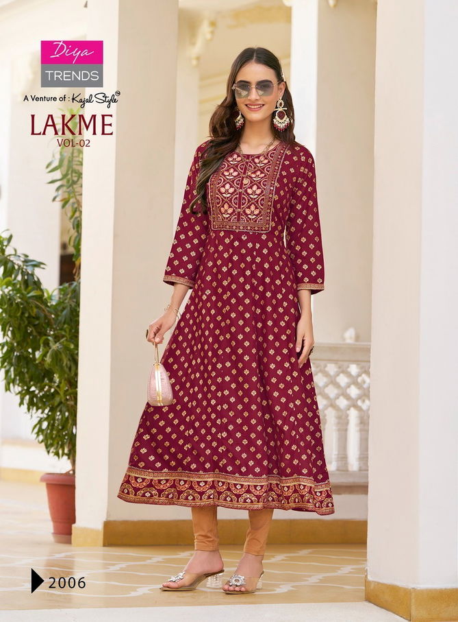 Lakme Vol 2 By Diya Trends Rayon Anarkali Kurtis Wholesale Price In Surat
